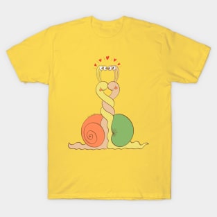 Slimy snails intertwining their bodies and falling in love T-Shirt